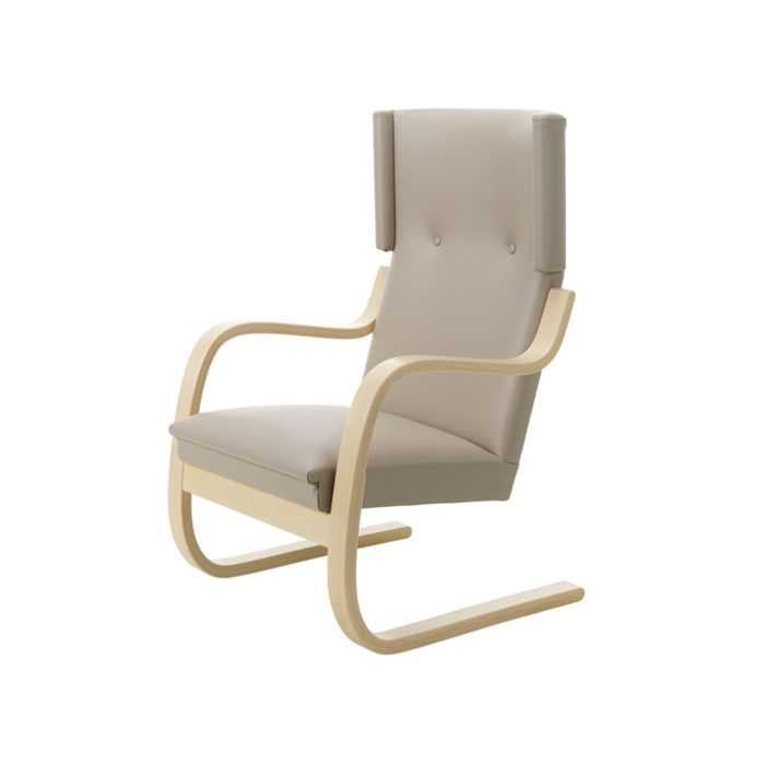 Artek 401 -nojatuoli (koivu-nahkaverhoilu)