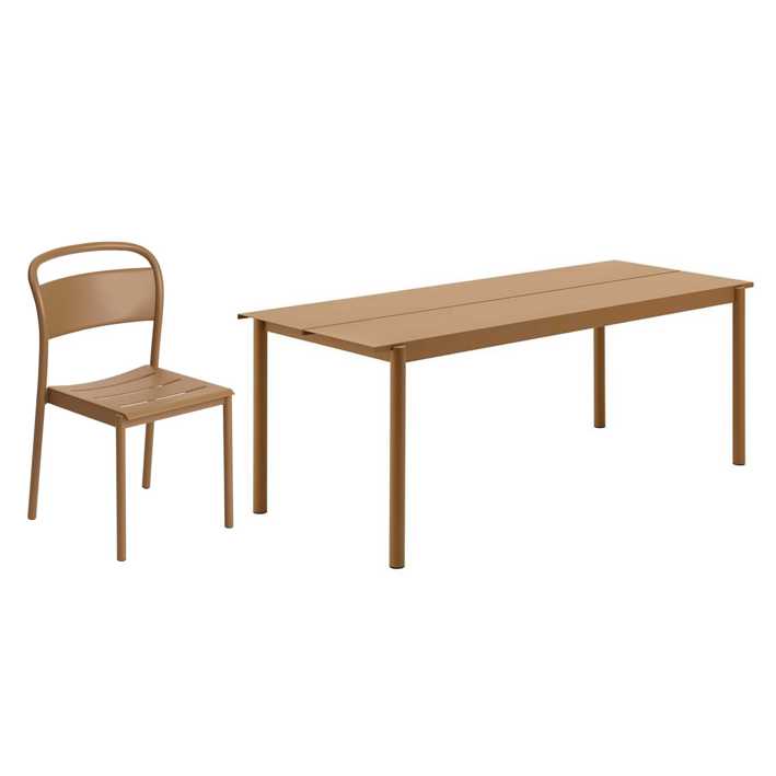 Muuto LINEAR STEEL -pöytäryhmä, pöytä ja 8 tuolia, burnt orange