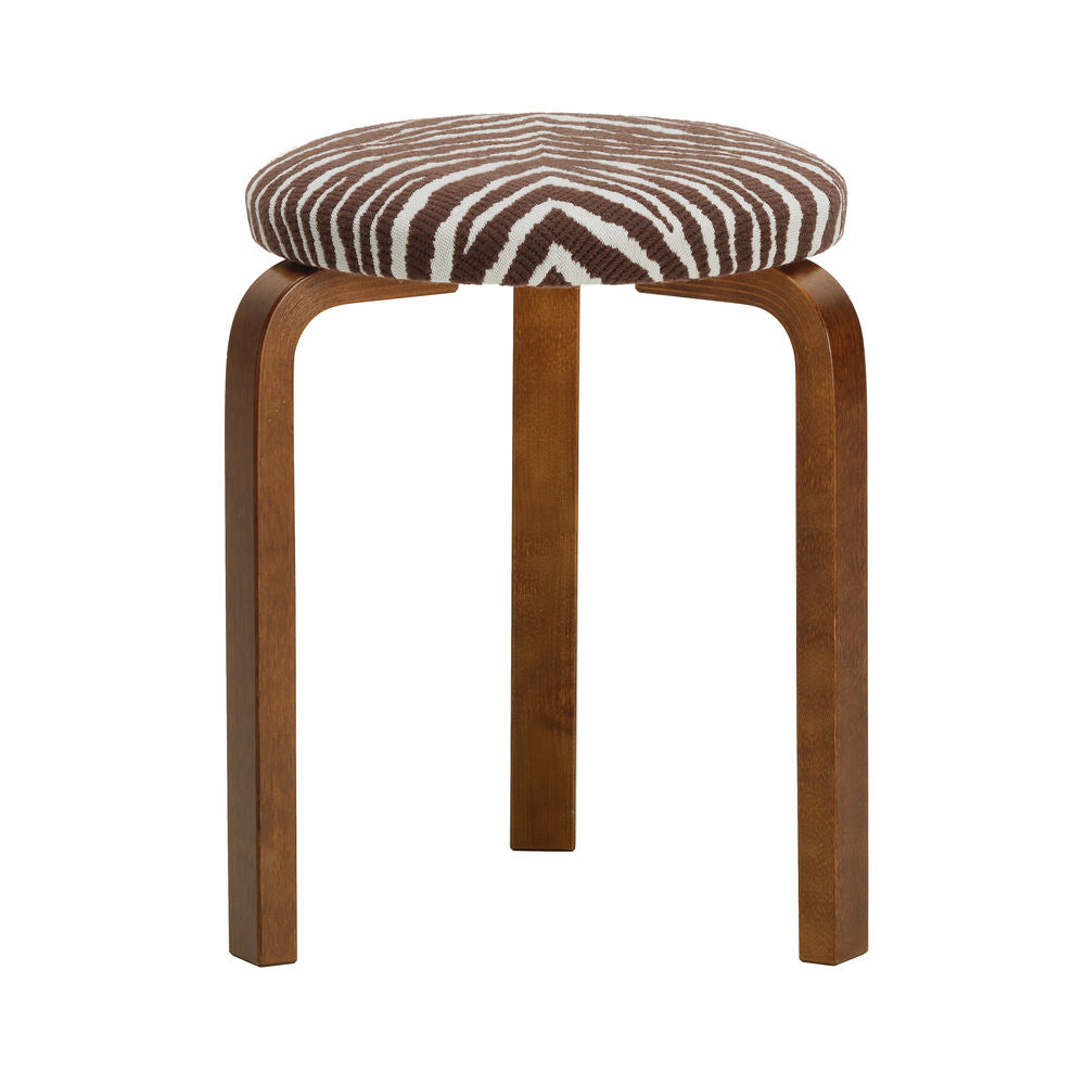 Artek 60 -jakkara, verhoiltu Zebra ruskea-valkoinen