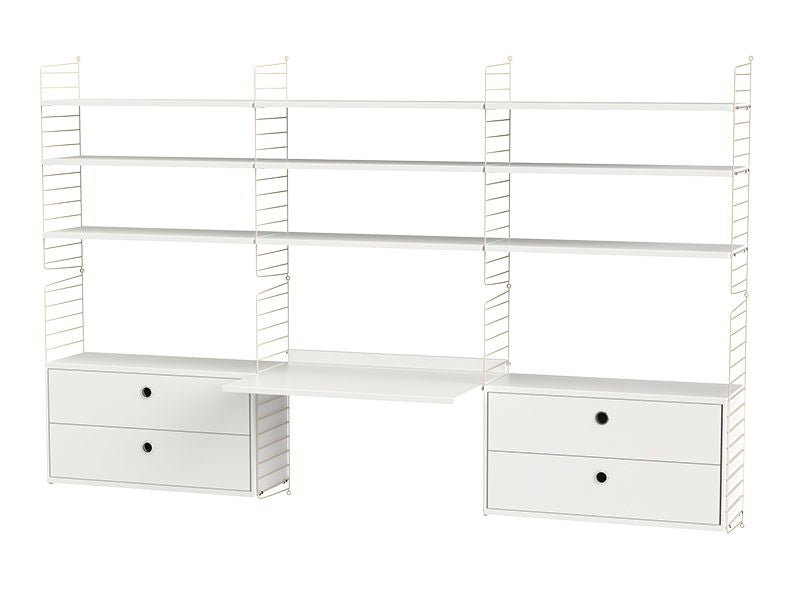 String System seinähylly työpisteellä, workspace F