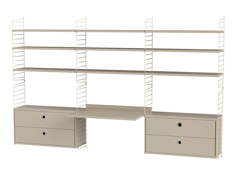 String System seinähylly työpisteellä, workspace F