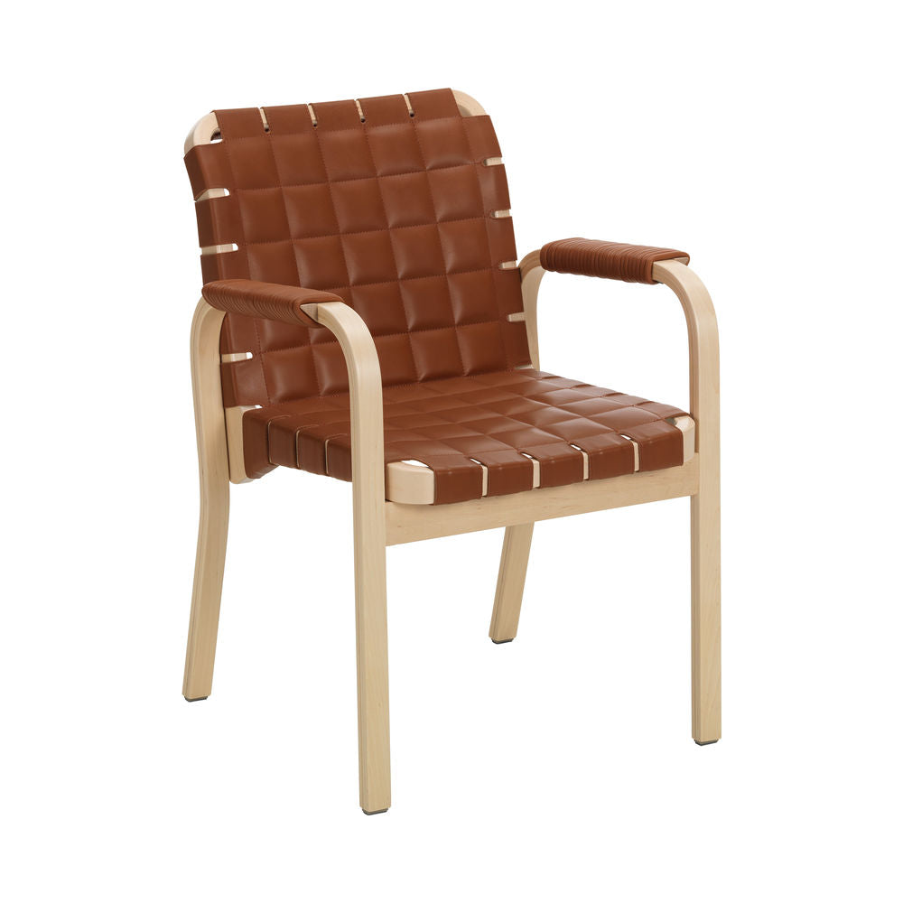 Artek 45 -nojatuoli, tikattu nahka ja nahkakierteet