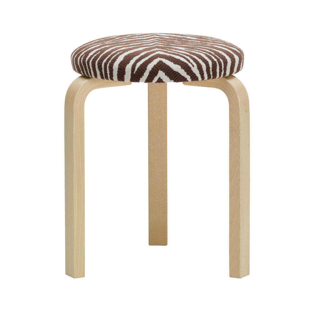 Artek 60 -jakkara, verhoiltu Zebra ruskea-valkoinen