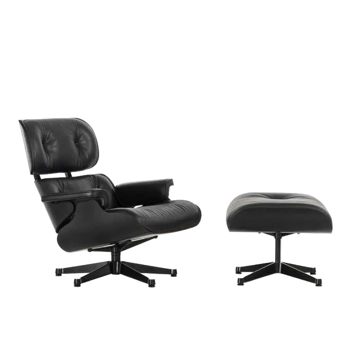 Vitra EAMES LOUNGE -nojatuoli ja OTTOMAN -rahi, black ash