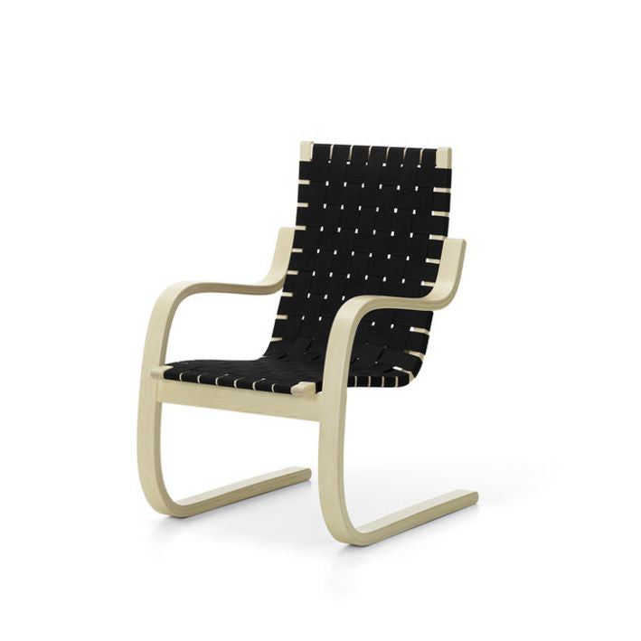 Artek 406 -nojatuoli, koivu/musta satulavyö, myymälämalli